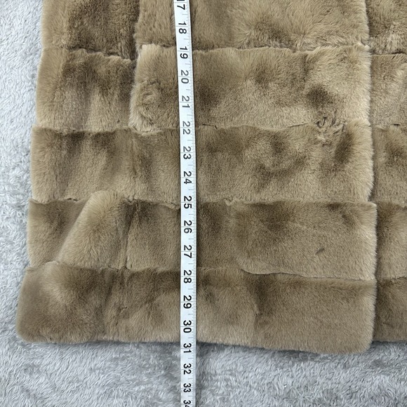 Gallery New York Womens L Hooded Faux Fur Coat Tan Plush Warm Satin Lined Jacket - Picture 13 of 16